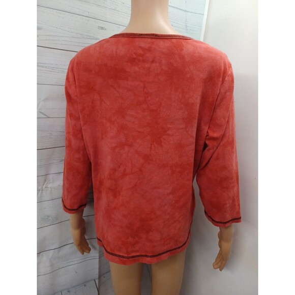 New Directions Coral Red Embellished Knit Top Peacock Feathers Womens XL Cotton - Picture 5 of 7